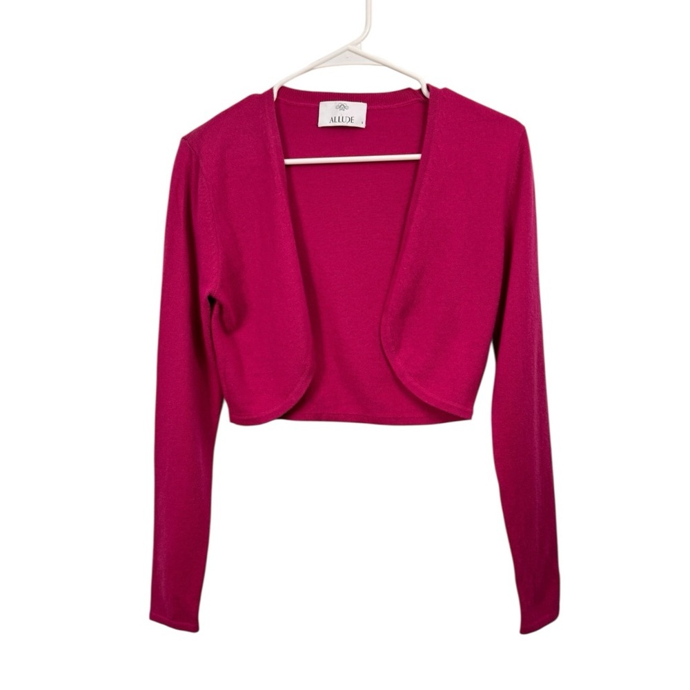 Allude Size Small Pink 100% Cashmere Cropped Open Front Bolero Cardigan FLAW